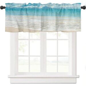 Beach Window Valances - Tropical Ocean Valance for Window - Blue Sky Sea Island